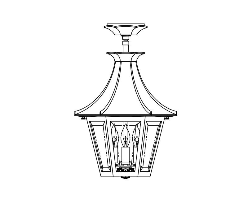 Westminster LE, Medium, aluminum, Ceiling Mount, Clear glass, (3) 25W B10, 120V